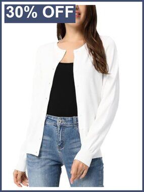 Knit Cardigan Button Down Crew Neck Long Sleeve Lightweight Sweater
